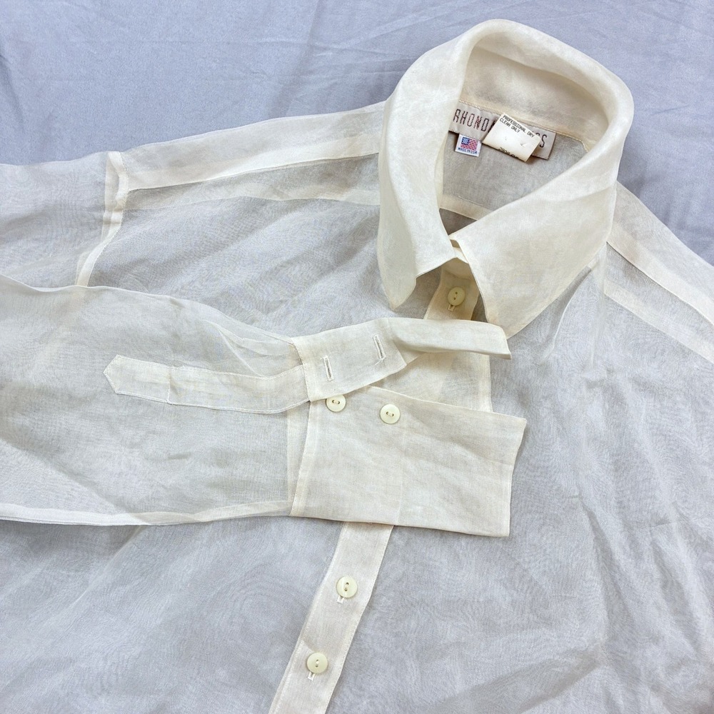 Rhonda Harness Silk Blouse Womens 12 Ivory Sheer Organza VTG USA See-Through